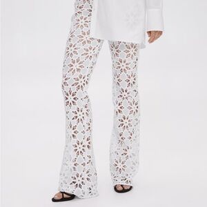 Mango Crochet White Palazzo Pants NWT